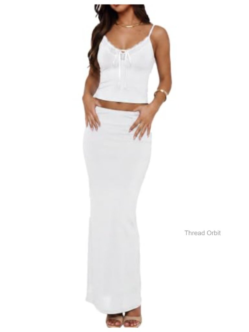 Women's 2 Piece Lace Trim Maxi Skirt Set Bodycon Going Out Outfit
